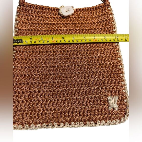 New Handcrafted Tan/Copper Crochet Shoulder Bag - Picture 6 of 8
